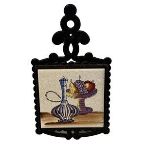 Tile And Metal Trivet Vintage Retro Decantor & Fruit Shabby Chic Wall Hanging